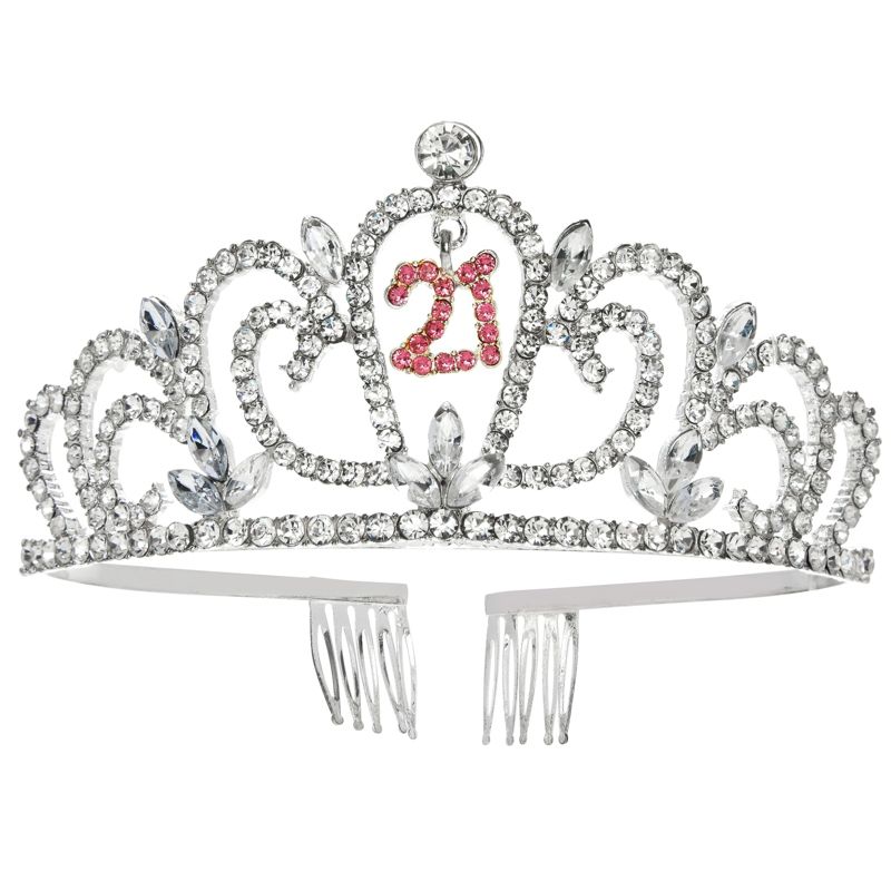 Juvale 21st Birthday Sash and Crown Set, Finally 21 Hot Pink Reflective Sash and Rhinestone Crown Tiara for 21st Birthday Party Supplies, 4 of 11