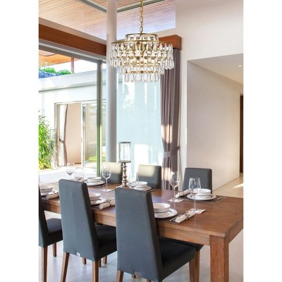 Brass and Crystal 5-Light Adjustable Pendant Chandelier