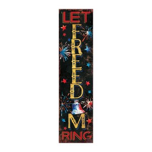 HomeRoots 36" Blue Red And White Solid Wood Patriotic Welcome Reversible Porch Sign - 1 of 4