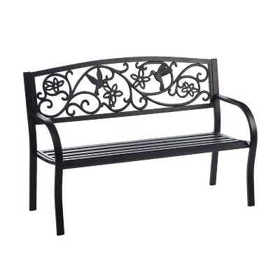 Evergreen Hummingbird Metal Garden Bench - Black