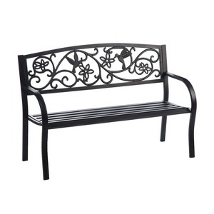 Evergreen Hummingbird Metal Garden Bench - Black - 1 of 3