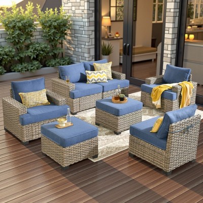 XIZZI All-Weather Rattan Furniture, Sectional Sets w/ Optional Solar Light-Up Coffee Table & Ottoman, Choose 6-9pc Configs in 8 Fade Resistant Colors