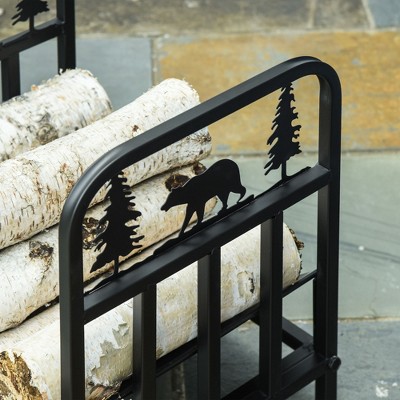 Outsunny Black Steel Bear & Tree 17" Firewood Rack