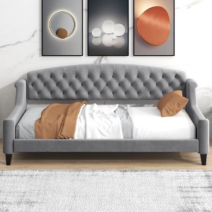 PAGED Twin Size Upholstered Daybed Modern Tufted Button Bed Wooden Bed Frame for Bedroom and Living Room Room - 1 of 4