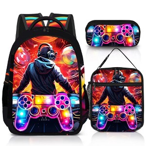 Generic Boys Gaming Backpack Set - 17 Inch Large Capacity School Backpack with Lunch Bag & Pencil Case - 1 of 4
