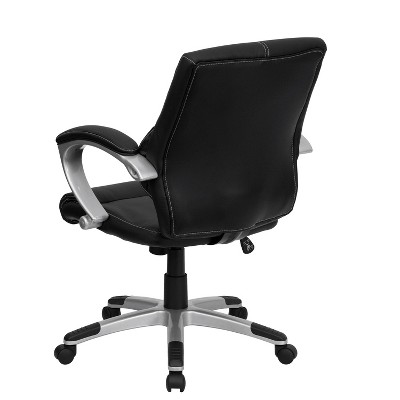 Contemporary Mid-Back Swivel Executive Chair in Black LeatherSoft