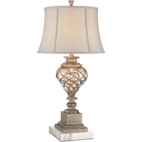 Barnes and Ivy Luke Traditional Table Lamp with Square White Riser 30 1/2" Tall Silver Glass LED Nightlight Off White Bell Shade for Bedroom Bedside - image 1 of 4