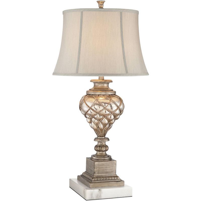Barnes and Ivy Luke Traditional Table Lamp with Square White Riser 30 1/2" Tall Silver Glass LED Nightlight Off White Bell Shade for Bedroom Bedside, 1 of 8