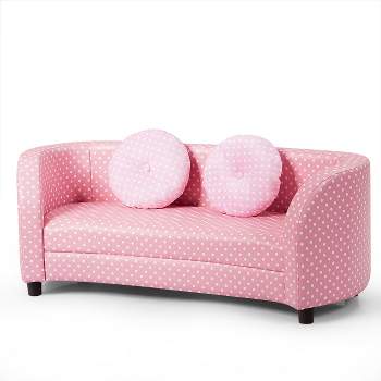 Tangkula 2 Seats Kids Couch Armrest Chair Playroom Furniture Two Cloth Pillows Pink