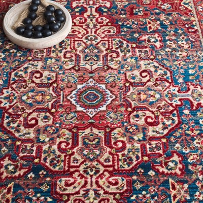 Kashan Blue and Red 9' x 12' Floral Synthetic Area Rug