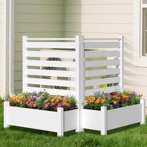 DoCred Air Conditioner Fence, 2-Panel PVC Privacy Screens with Planter Box, No-Dig Outdoor AC or Trash Can Enclosure – 36"W x 45"H - 1 of 4