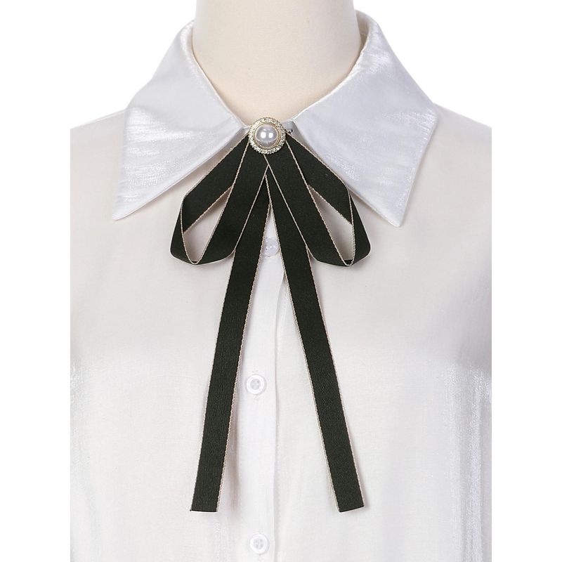 Elerevyo Women's Wedding Party Satin Brooch Pin Bow Tie with Pearl, 4 of 6