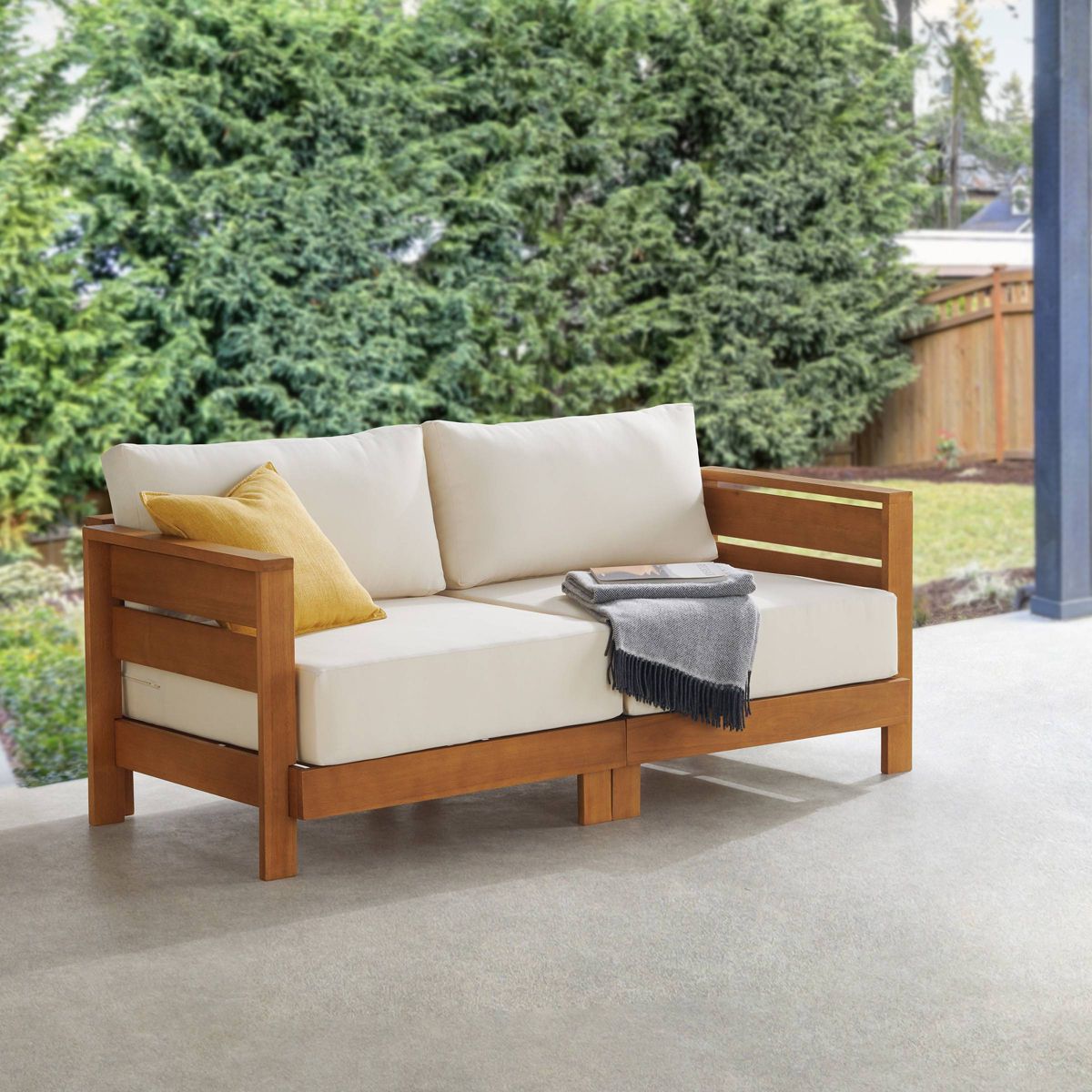 Alaterre Furniture Barton Outdoor Weather Resistant Loveseat with Cushions