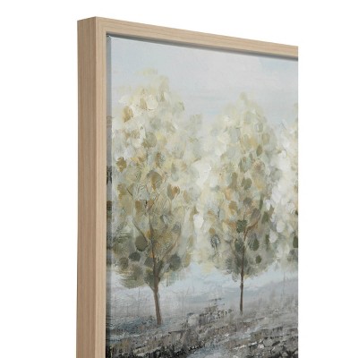 Green and Beige Landscape Acrylic Painting on Canvas with Tan Frame