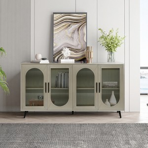 XIYUYEU Modern Unique TV Stand with 4 Fluted Glass Doors,Storage Entertainment Console Center for TV - 1 of 4