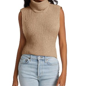 Women's Mock Turtle Neck Sweater Vest Sleeveless Knit Pullover Tank Tops Casual Trendy Slim Fitted Tops - 1 of 4