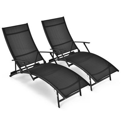 Black Steel Outdoor Chaise Lounge Chairs with Adjustable Backrest and Armrests