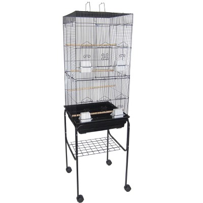 YML 6924 3/8 inches Bar Spacing Tall Flat Top Bird Cage with Stand 18 inches x 18 inches /Small Black