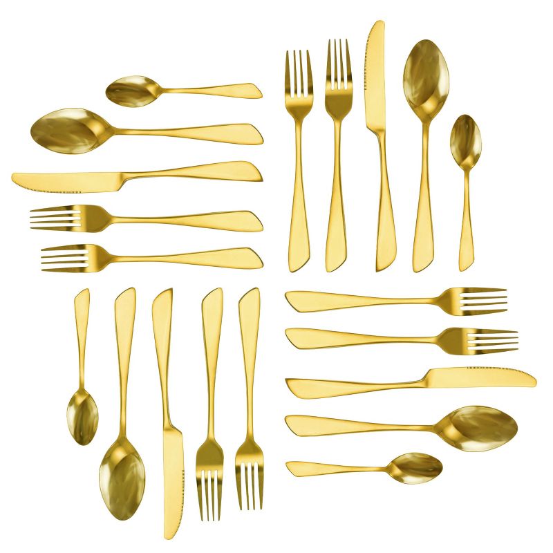 MegaChef Gibbous 20 Piece Flatware Utensil Set, Stainless Steel Silverware Metal Service for 4 in Gold, 5 of 8