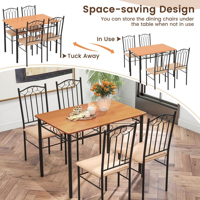 Costway 5 PC Dining Set Wood Metal 30" Table and 4 Chairs Black Kitchen Breakfast Furniture, 5 of 11
