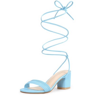 Allegra K Women's Open Toe Sparkle Strappy Lace Up Block Heel Sandals