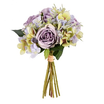 Vickerman 12" Artificial Violet Hydrangea and Rose Bouquet