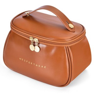 Generic Travel Makeup Bag, Portability Travel Essentials Toiletry Bag for Women, Waterproof Large Capacity Cosmetic Bag with Compartments, Brown - 1 of 4