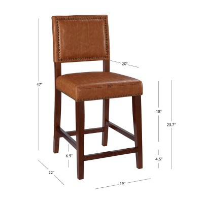 Carmel Luxe Faux Leather 24" Counter Stool with Walnut Stained Legs