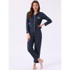 INSPIRE CHIC Women's Lounge Set Cotton Ribbed Button Up Long Sleeve Pants Pattern with Pocket Pajama Set Loungewear - 3 of 4