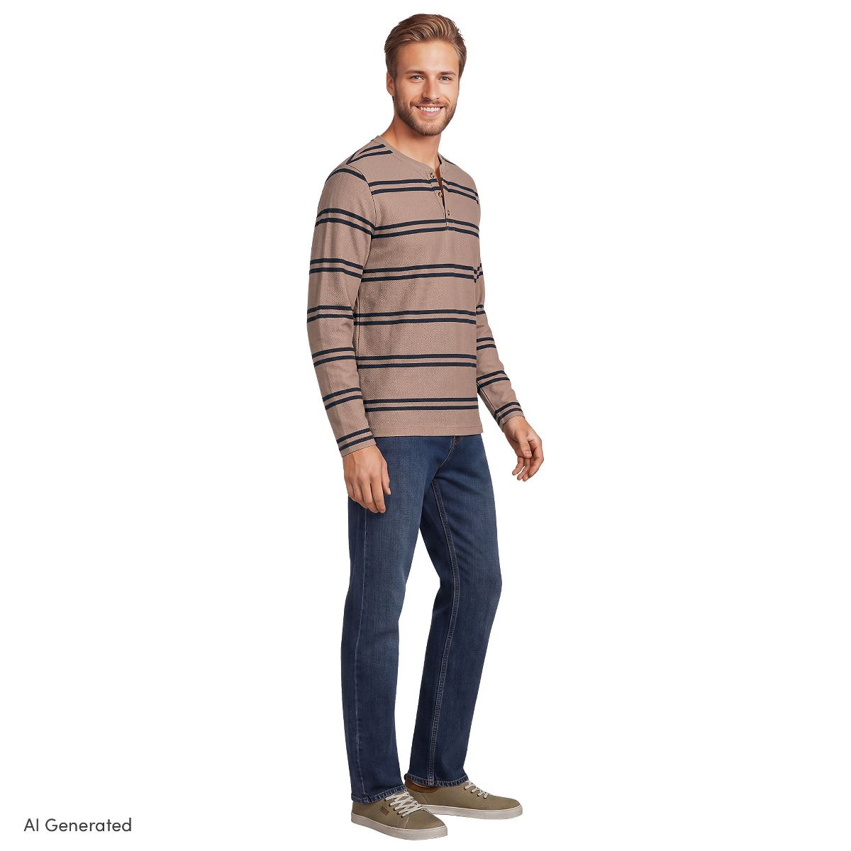 Lands' End Men's Long Sleeve Textured Herringbone Henley - thumbnail 8