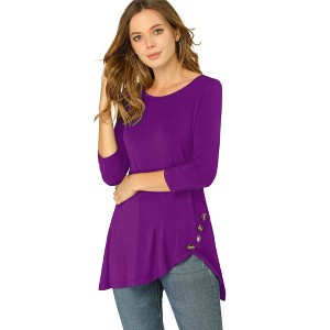 Allegra K Women's 3/4 Sleeve Round Neck Button Decor Casual Stretchy Tunic Tops - 1 of 4