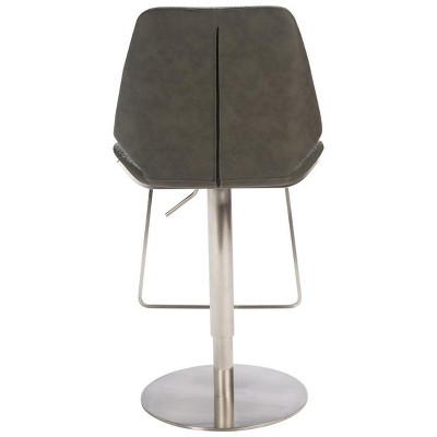 Adjustable Saddle Style Gray Leather & Metal Bar Stool