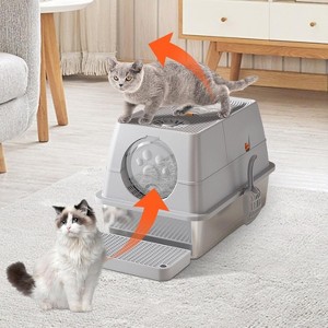 Stainless Steel Cat Litter Box with Lid & Scoop, Large Enclosed High Sided Litter Box, Carbon Filters, Odor Free, Easy Cleaning for Big Cats - 1 of 4