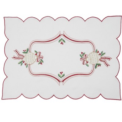 Saro Lifestyle Embroidered Christmas Placemat, 14"x20" Oblong, Ivory (Set of 4)