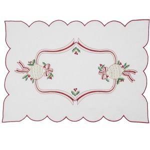 Saro Lifestyle Embroidered Christmas Placemat, 14"x20" Oblong, Ivory (Set of 4) - 1 of 3