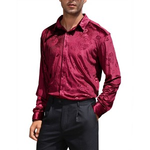 Mens Embosse Dress Shirts Casual Long Sleeve Button Down Regular Fit Shirts - 1 of 4