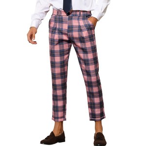 Lars Amadeus Men's Plaid Ankle Length Business Trousers - 1 of 4