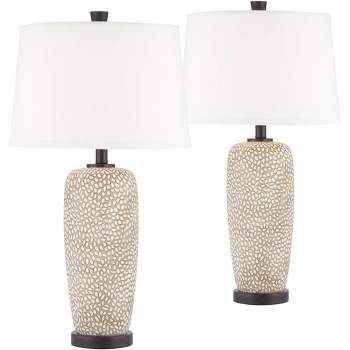 360 Lighting Anna 27 1/4" Tall Modern Coastal Table Lamps Set of 2 Beige Pebbled White Shade Living Room Bedroom Bedside Nightstand House Office