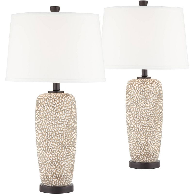360 Lighting Anna 27 1/4" Tall Modern Coastal Table Lamps Set of 2 Beige Pebbled White Shade Living Room Bedroom Bedside Nightstand House Office, 1 of 9