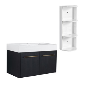 ChicFurnit Bathroom Storage Cabinets Floating Vanity With Thick Edge Resin Sink And Storage Rack For Modern Homes, Black, 35.4"*18.1"*22.4" - 1 of 4