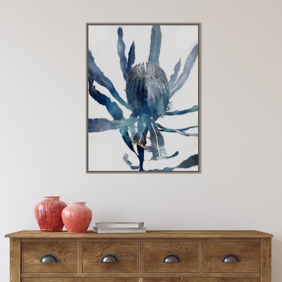 Blue and Gray Abstract Cactus Canvas Print with Float Frame