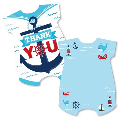 Big Dot of Happiness Ahoy It's a Boy - Shaped Thank You Cards - Nautical Baby Shower Thank You Note Cards with Envelopes - Set of 12