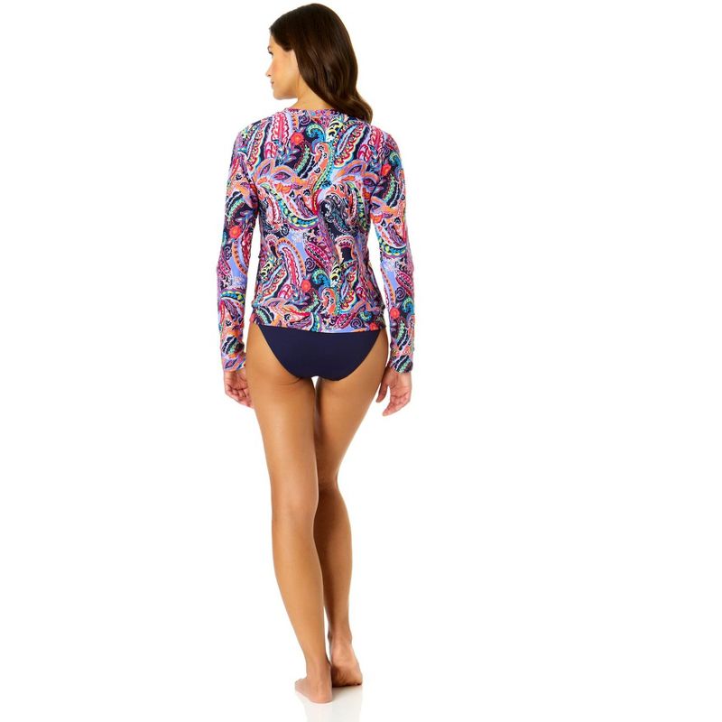 Anne Cole Women's Paisley Parade Long Sleeve Zip Front Rash Guard Top, 4 of 5
