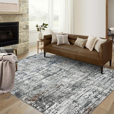 Modern Abstract Striped Washable Area Rug Low Pile Stain Resistant Soft Carpet Non-Slip Backing Floor Cover for Bedroom Living Room