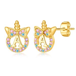 Turandoss 18K Gold Initial Unicorn Earring Gifts for Girls Women - S925 Sterling Silver Post Diamond Stud Earrings Hypoallergenic, Christmas Gifts - 1 of 1