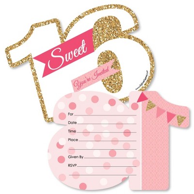 Big Dot of Happiness Sweet 16 - 16th Birthday - Shaped Fill-in Invitations - 16th Birthday Party Invitation Cards with Envelopes - Set of 12
