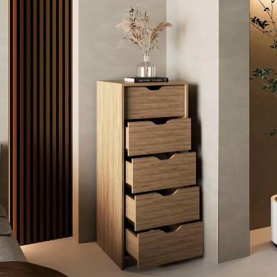 NicBex Minimalist Tall Narrow 5-Drawer Dresser Cabinet without Handle,Wooden Chest of Drawers for Bedroom,Living Room,Hallway