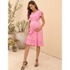Coolmee Women Maternity Casual Ruffle Short Sleeve Adjustable Waisted Drawstring High Round Neck A Line Midi Dress - 4 of 4