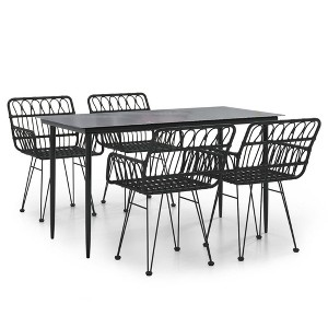 vidaXL Garden Dining Set Black Steel, Tempered Glass, Polyethylene Medium - 55.1" x 27.6" x 29.1" Black 4 - 1 of 4