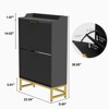 Modern Wave Shoe Cabinet - Slim Entryway Shoe Storage Organizer with 2 Flip Drawers, Fluted Texture Design, and Sturdy Metal Frame for Living Room - 2 of 4